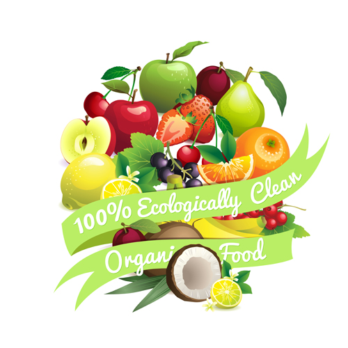 Different fruit heart shapes background vector 03