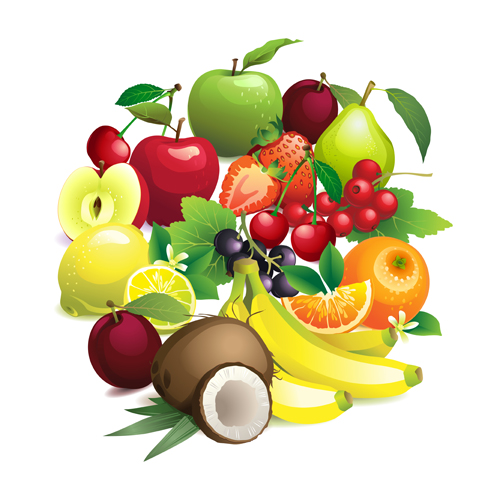 Different fruit heart shapes background vector 04