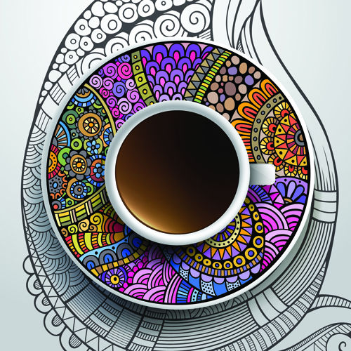 ornaments and coffee cups vector 02 Ethnic pattern ornaments and coffee cups vector 02