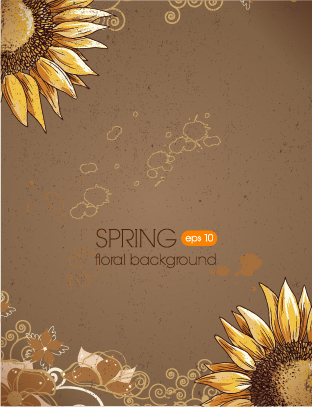 spring Retro font floral background vector 
