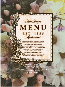 Vintage Style restaurant menu flower cover 