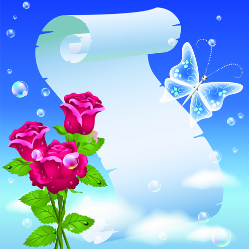 Flower with paper dream background vector 03