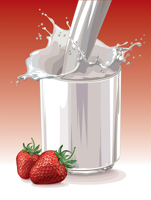 rawberries and milk design vector 02 Fresh strawberries and milk design vector 02