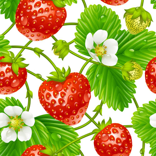 Fresh strawberries with flower seamless pattern vector