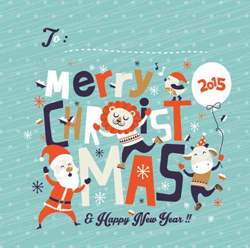 Funny christmas cartoon elements vector 01