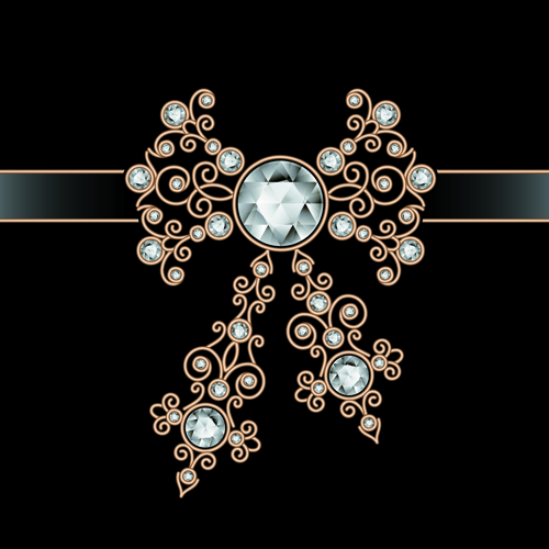 Golden floral with jewels and black background vector 06