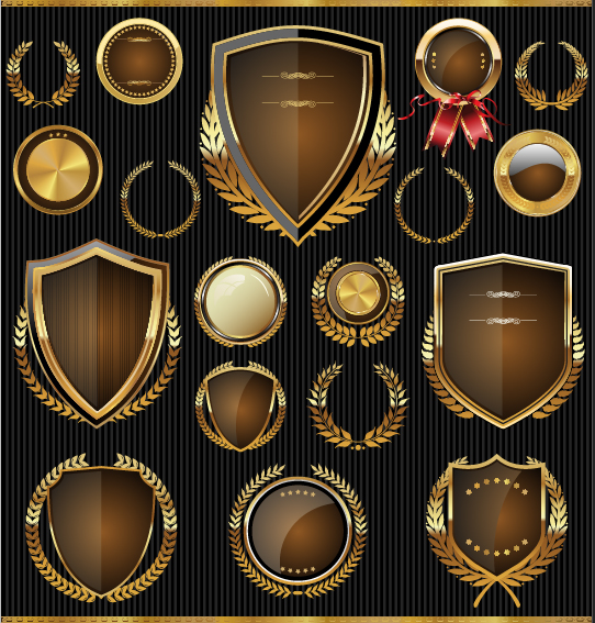shields medals laurels golden 