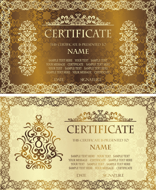 emplate certificate design vector 01 Golden template certificate design vector 01