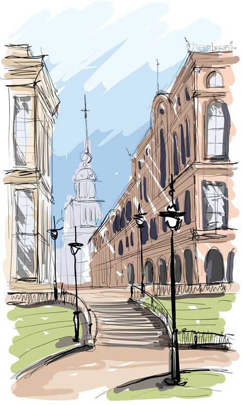 Hand drawing town creative vector 02 Hand drawing town creative vector 02