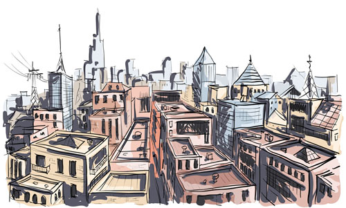 Hand drawing town creative vector 03 Hand drawing town creative vector 03