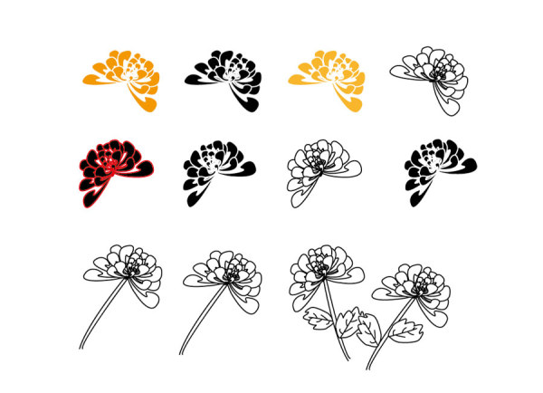 Hand drawn chrysanthemum elements vector