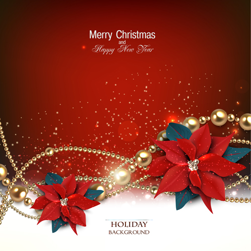 Jewelry and flowers red xmas backgrounds vector 01