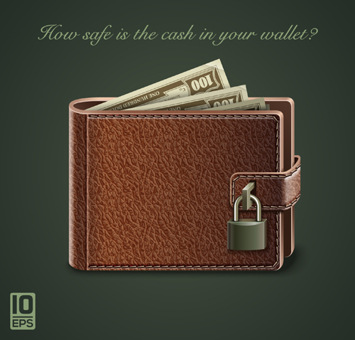 Leather wallet design vector 01