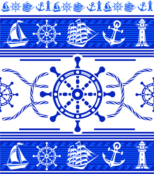 seamless pattern nautical elements blue 