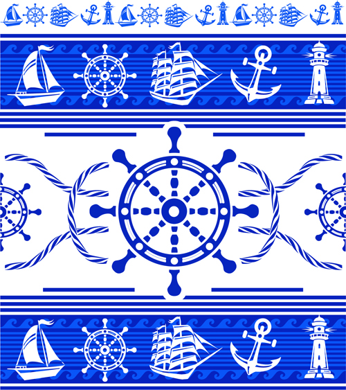 Nautical elements blue seamless pattern vector 02