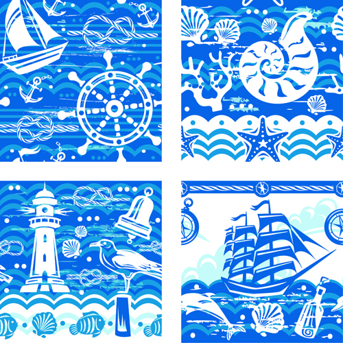 Nautical elements blue seamless pattern vector 05