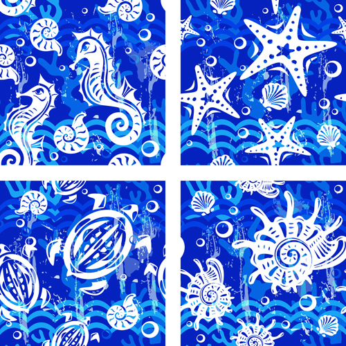Nautical elements blue seamless pattern vector 07