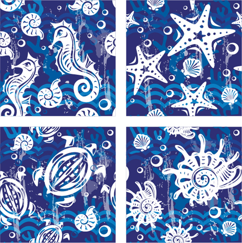 seamless pattern nautical elements blue 