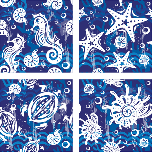Nautical elements blue seamless pattern vector 08