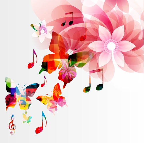 Vector Butterflies and flower background art 03