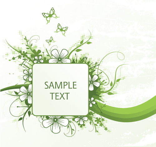 Green floral frame vector set 03