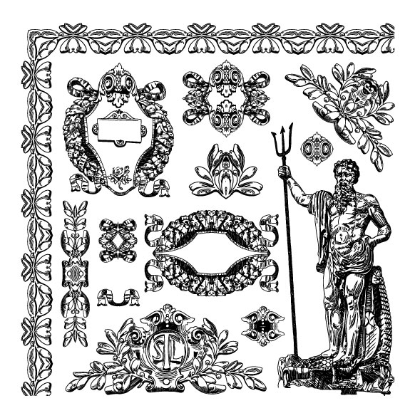Black and white Decorative pattern Borders vector 04