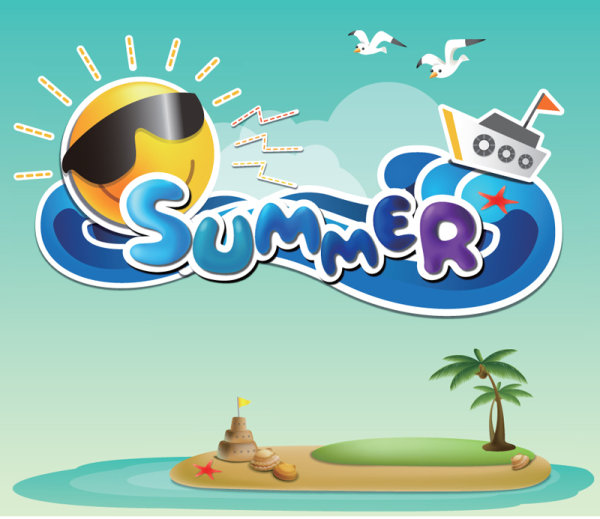 cartoon Summer elements vector 01
