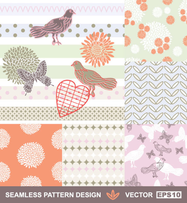 Set of Hand drawn Seamless pattern design vector 01