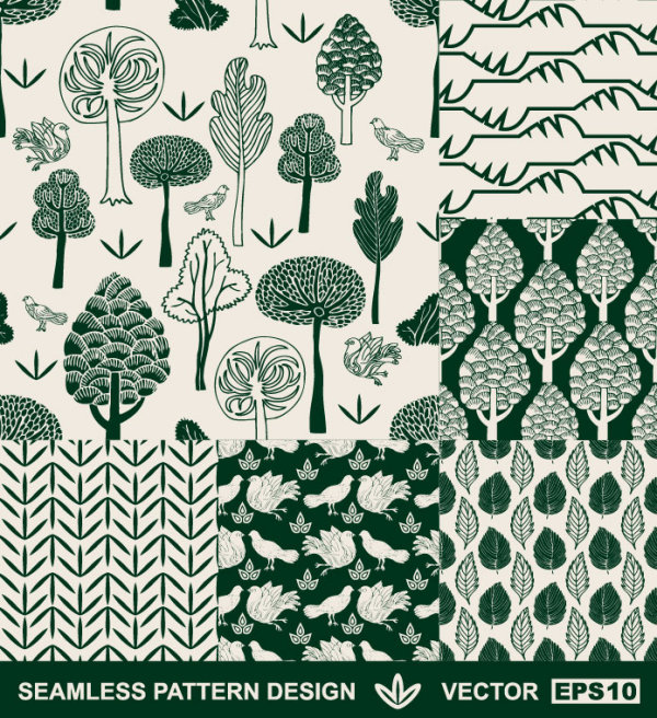 Set of Hand drawn Seamless pattern design vector 03