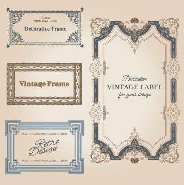 Set of Decorative vintage frame vector graphics 01