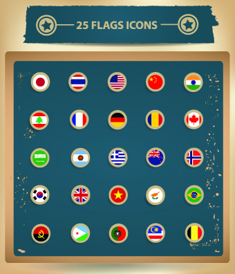 25 Kind Vintage Flags icons vector