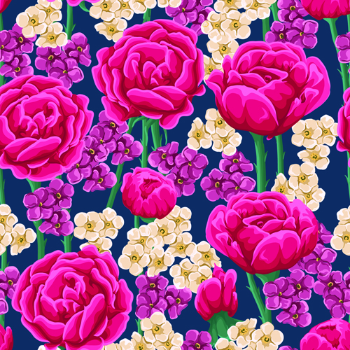 Beautiful flower seamless patterns retro vector set 01