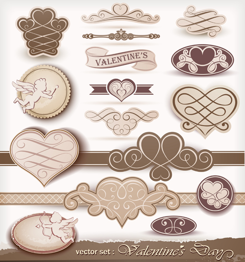 Beige valentine day labels vectors set