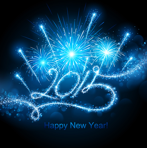 Blue fireworks with 2015 new year background 02