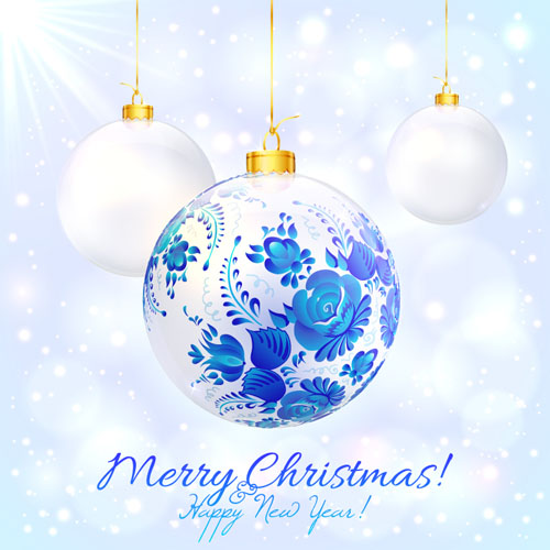 floral Christmas ball christmas blue background 