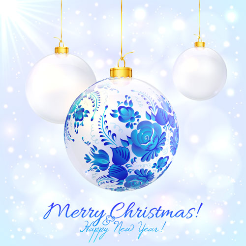 Blue floral christmas ball art background vector 03