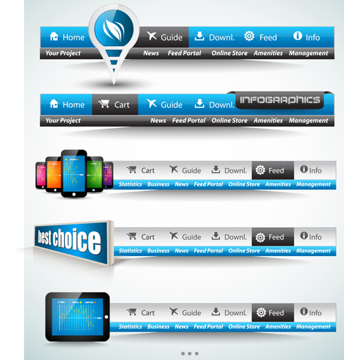 Blue with black website navigation design vector 01