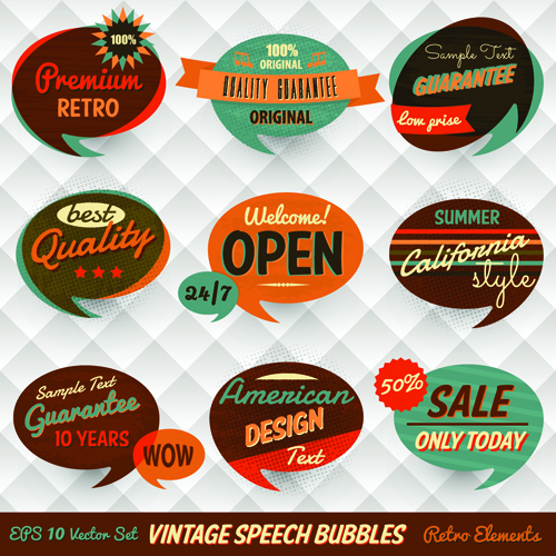 Vintage Bubbles labels vector 01