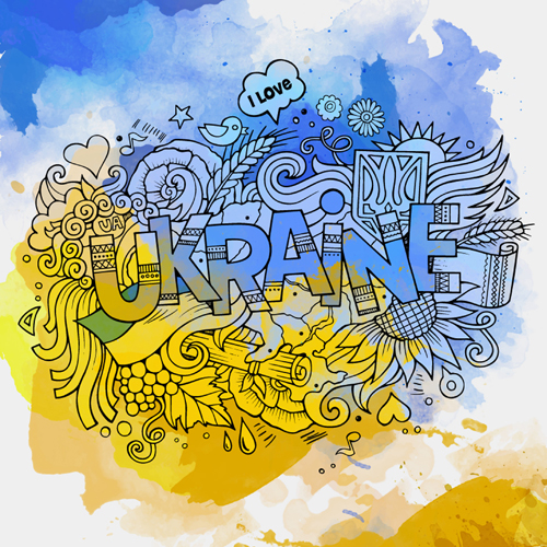 Ukraine hand drawn cartoon background 
