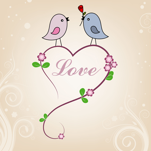 valentines cute card birds 
