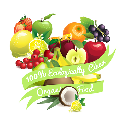 Different fruit heart shapes background vector 01
