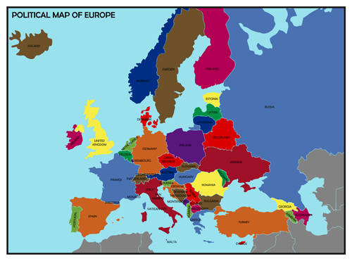 Europe political map vector material
