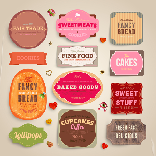 Cute Food Labels design vector 02