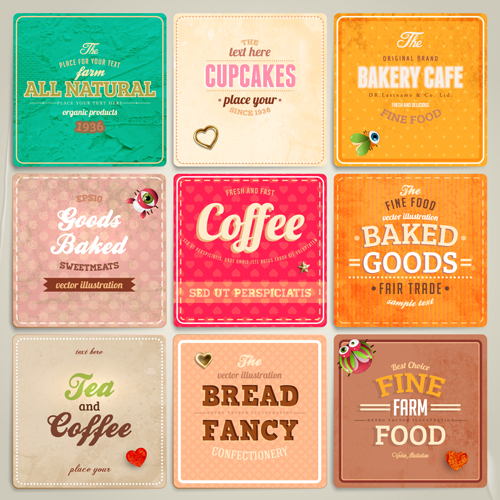 Cute Food Labels design vector 03