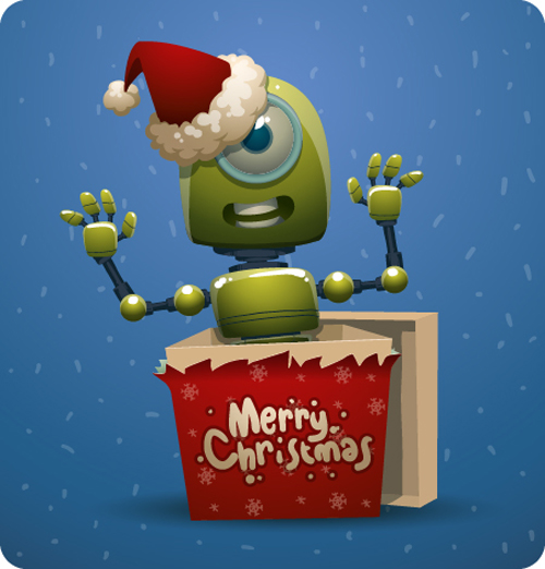 Funny christmas robot 2016 gift card vector Funny christmas robot 2016 gift card vector