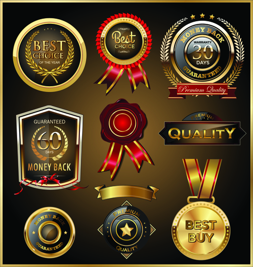Glass textured quality labels with badge vector 02