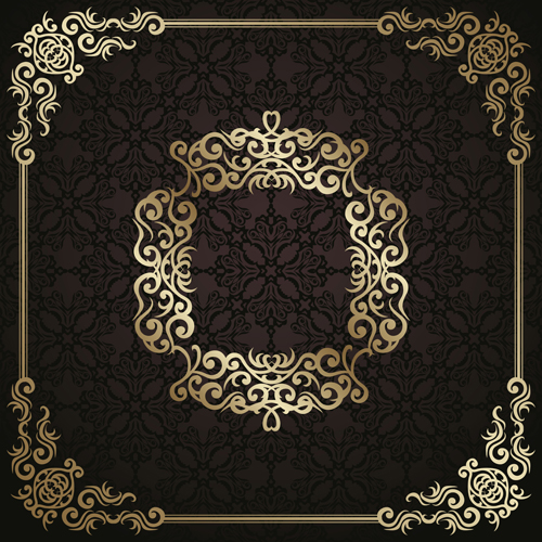 Golden vintage frame vector background 04
