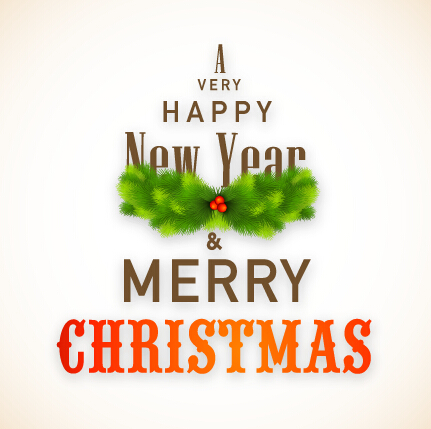 Green needles christmas and new year label background 01