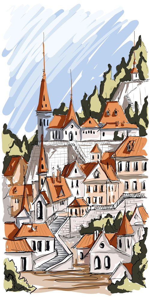 Hand drawing town creative vector 01 Hand drawing town creative vector 01