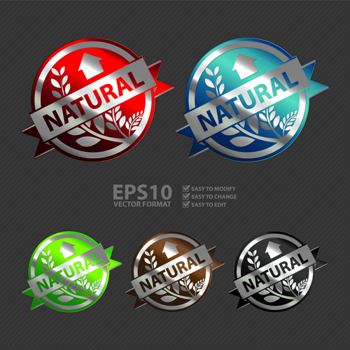 Metal textured commercial sticker labels vector 03